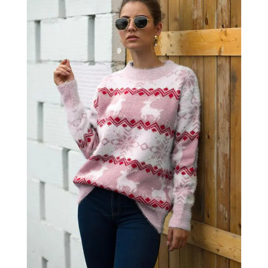Weihnachtenpullover Damen | Rundhalsausschnitt