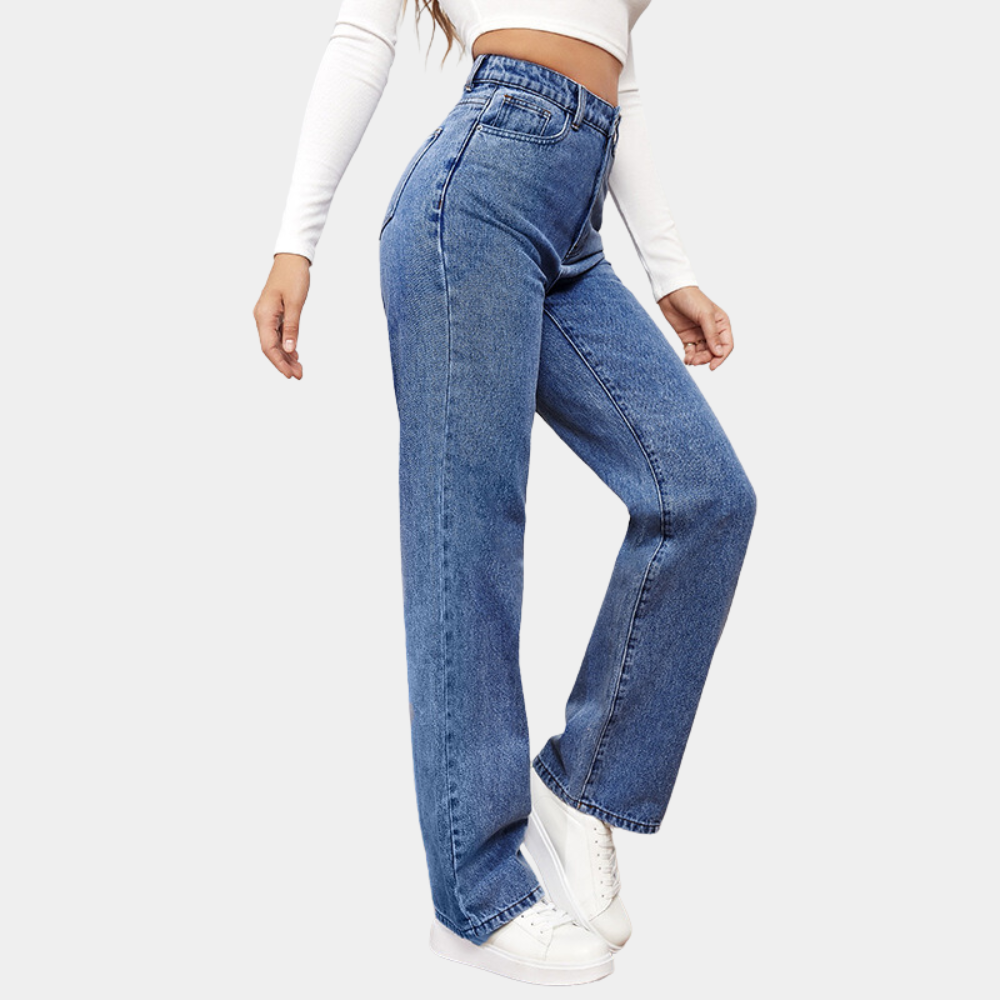 Damen Baggy-Jeans mit elastischem Bund und weitem Schnitt.