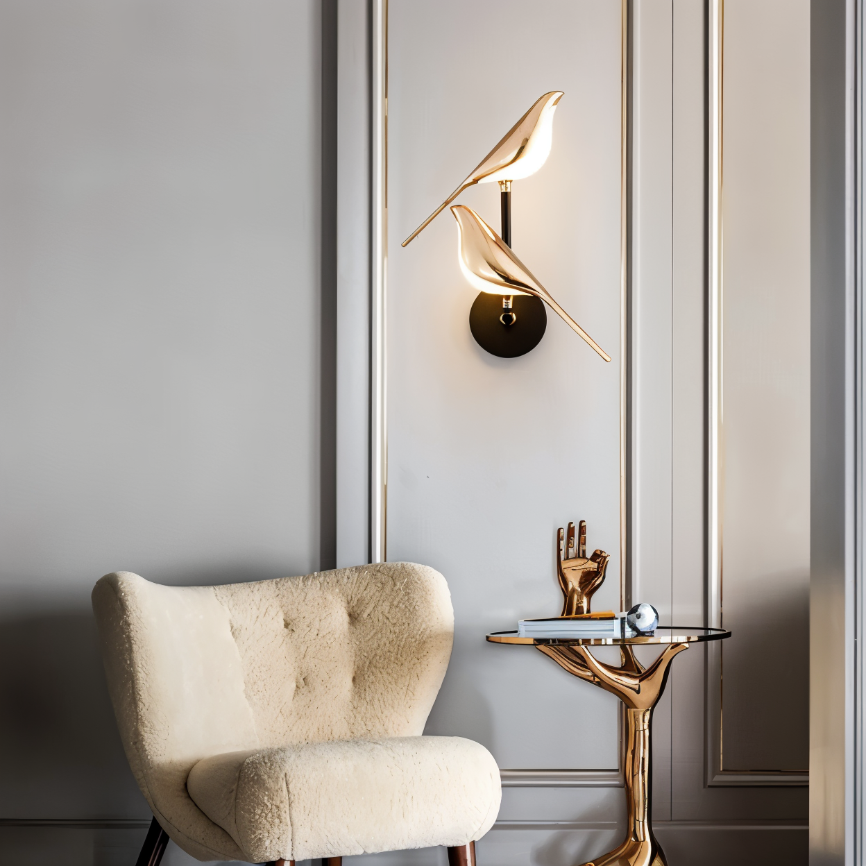 Zeitlose Beleuchtung mit der LumeBird Wandleuchte im Vogel-Design.