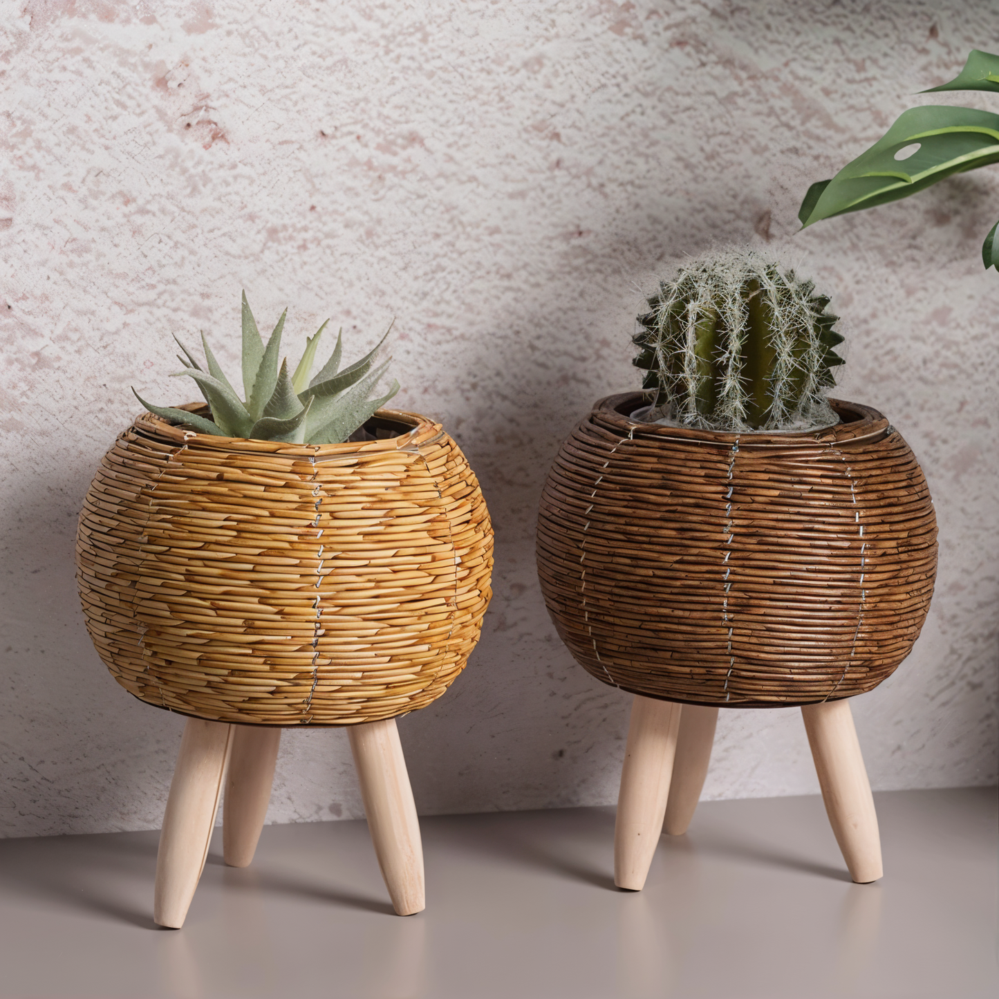 Mit Holzbeinen: EcoChic - Handgefertigte Pflanzgefäße, ideal für ein modernes und natürliches Wohnambiente.
