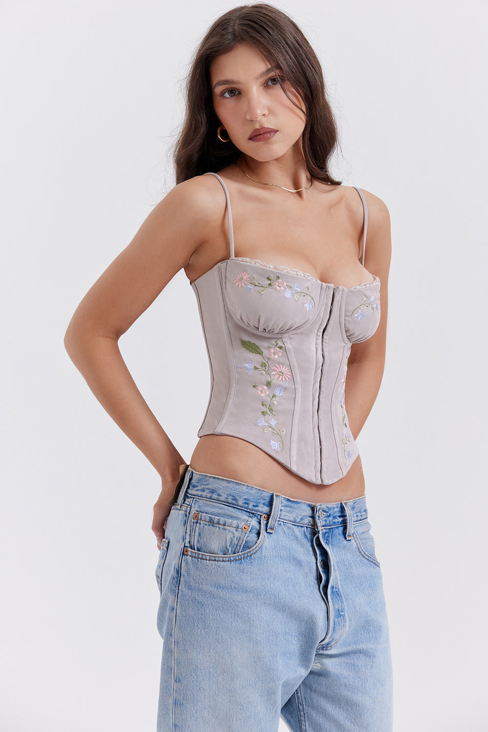Damen Elegant Besticktes Korsett | Lavendel