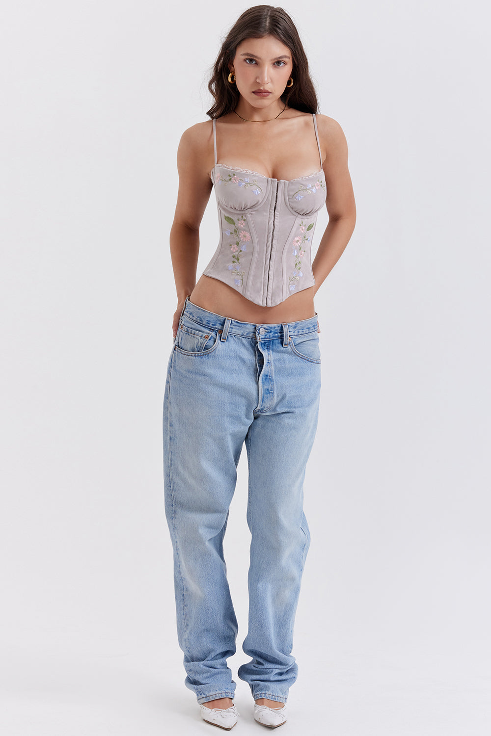 Damen Elegant Besticktes Korsett | Lavendel