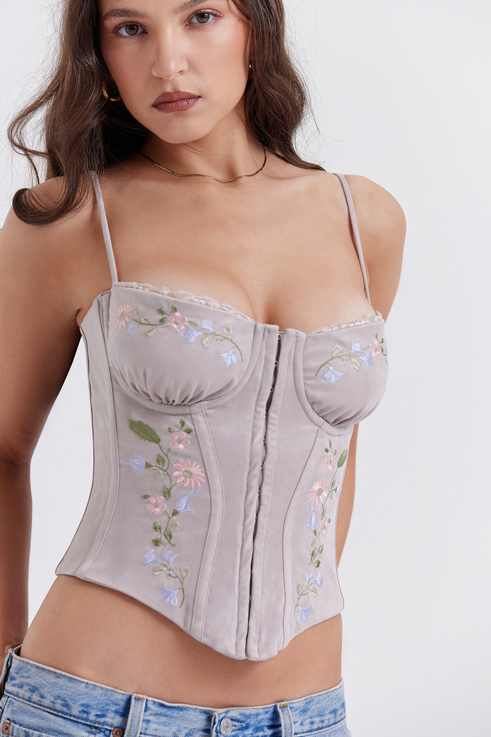 Damen Elegant Besticktes Korsett | Lavendel