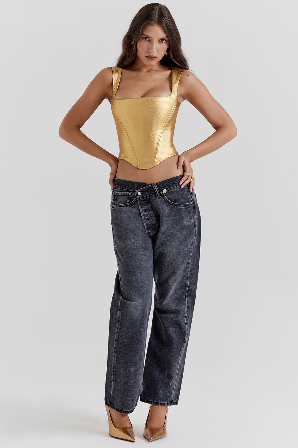 Damen Elegantes Ärmellose Korsetttop | Gold
