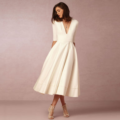 Damen V-Ausschnitt Braut Kleid | Maxi