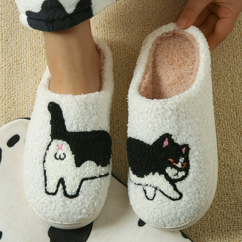 Damen Weiche Katze Hausschuhe | Schlupf