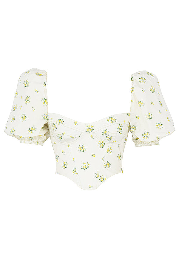Damen Elegante Korsett Oberteil Mit Blumenprint | Weiß