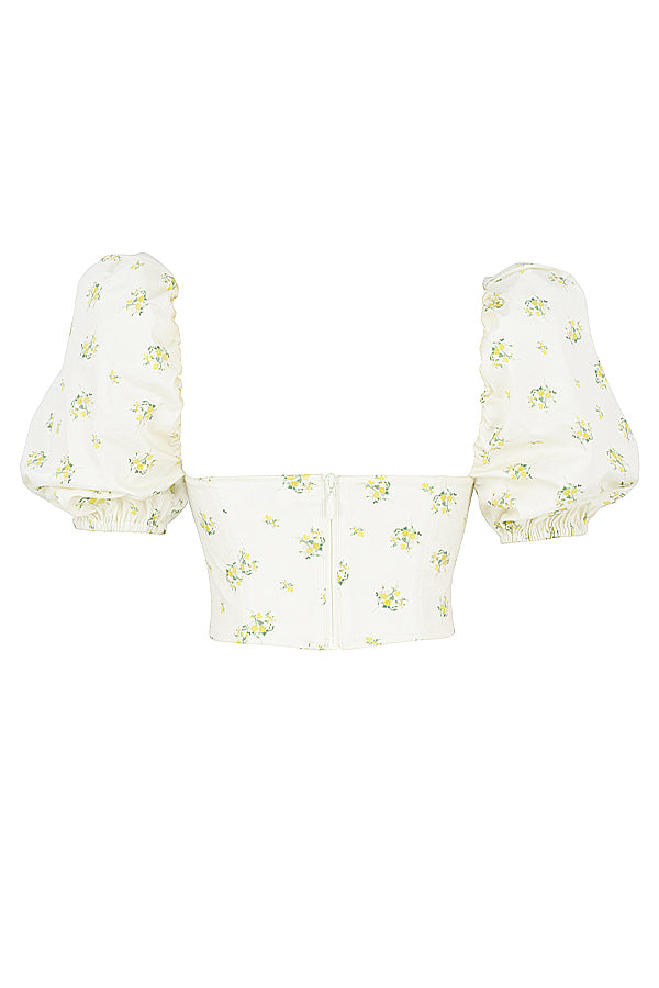 Damen Elegante Korsett Oberteil Mit Blumenprint | Weiß