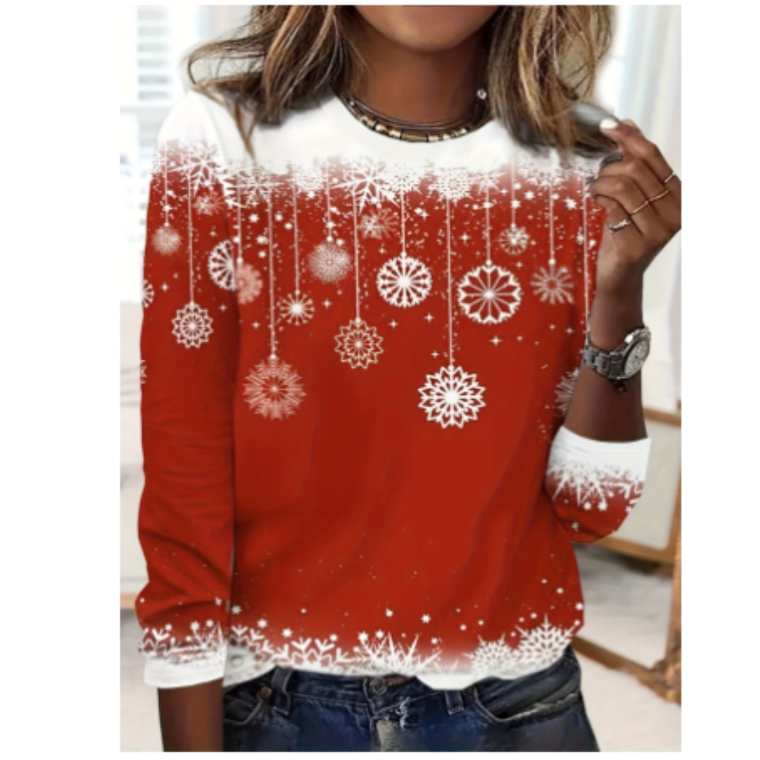 Lange Ärmel Weihnachtspullover Damen | Schneeflocken