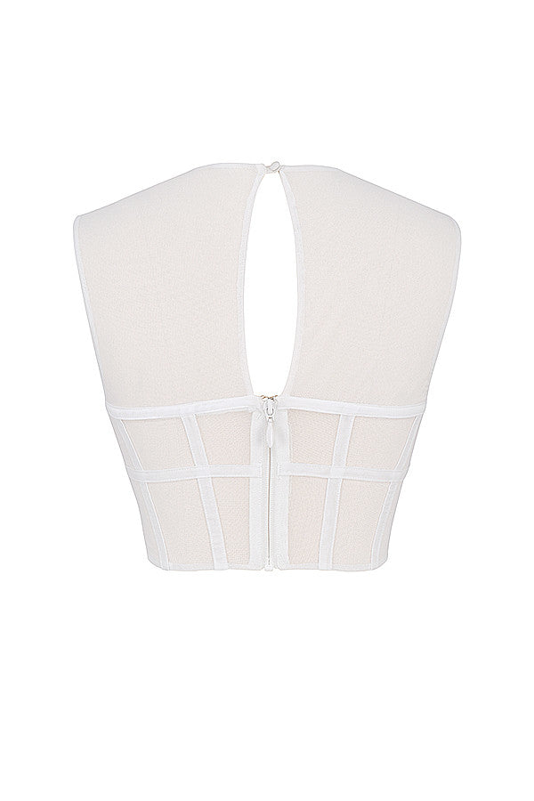 Damen Elegante Mesh-Korsettop | Weiß
