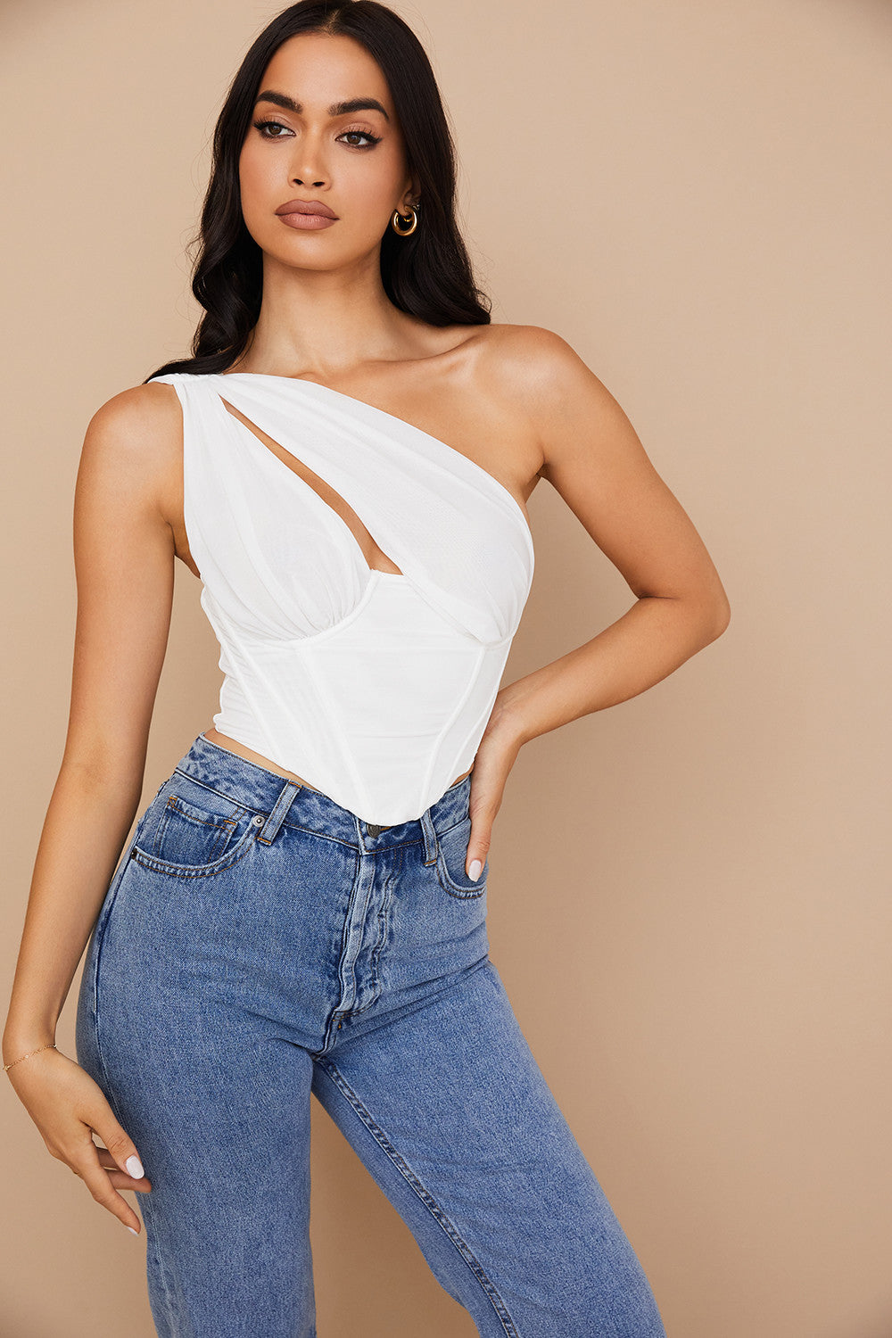 Damen Asymmetrisches One-Shoulder Oberteile | Weiß