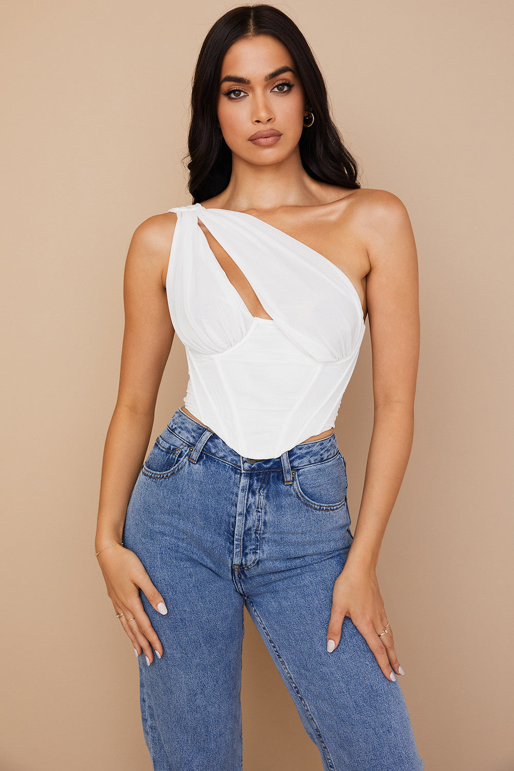 Damen Asymmetrisches One-Shoulder Oberteile | Weiß