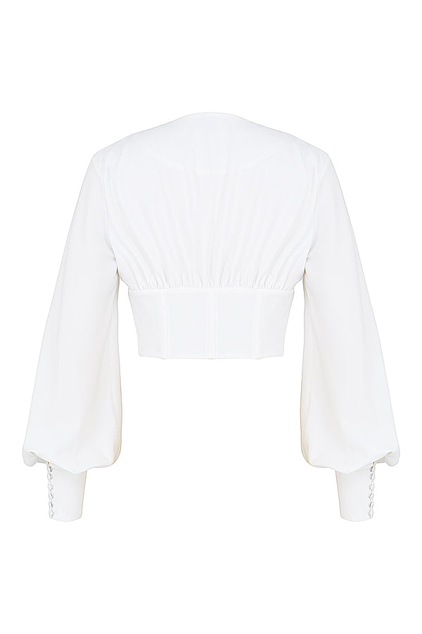 Damen Cropped Top Mit Schnürverschluss Und Langen Ärmeln | Weiß