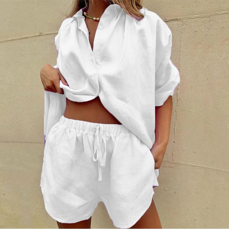 Noor | Damen sommerliches zweiteiliges Set mit Bluse und Hose | Grün