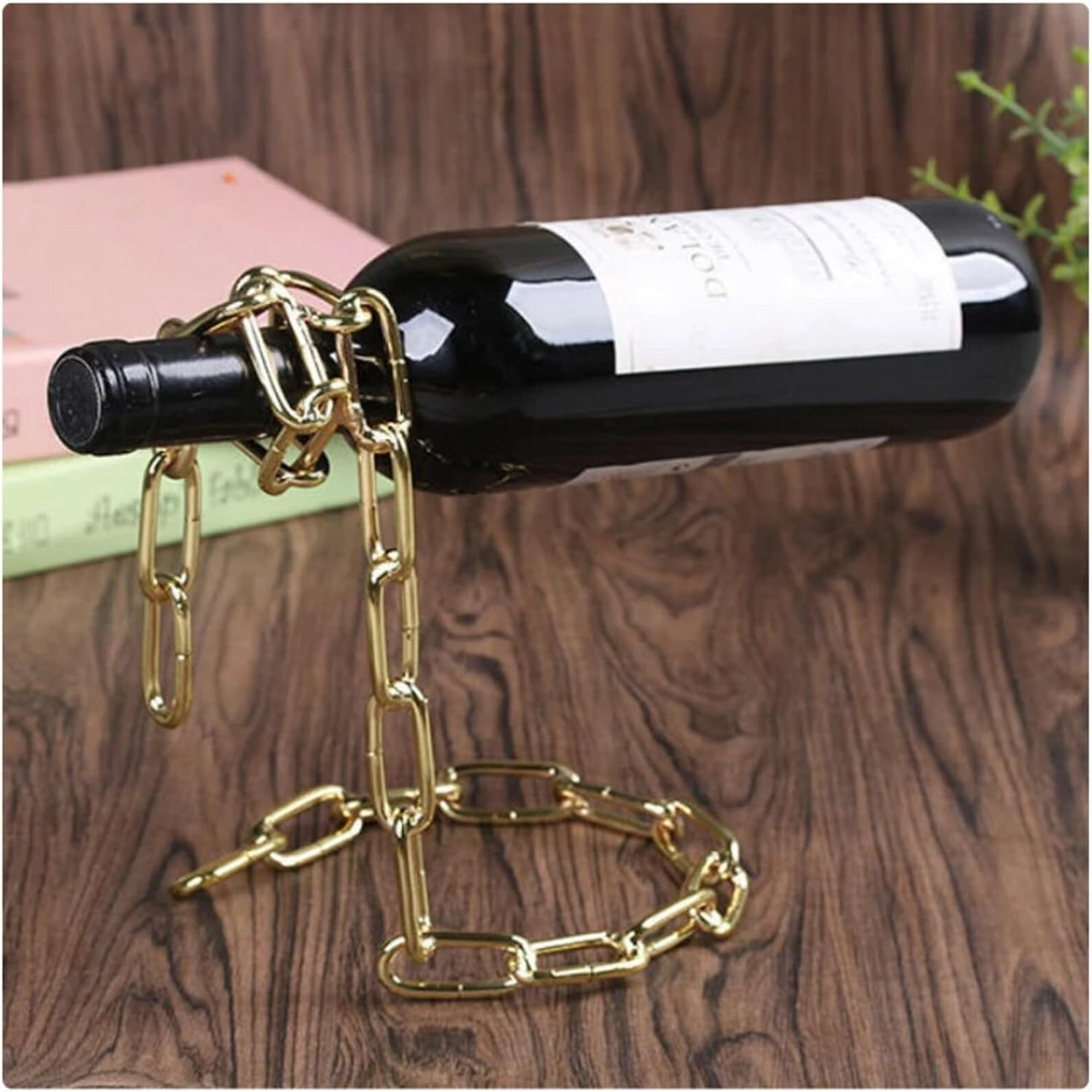 Stilvoller Blickfang – VineChain Weinflaschenhalter mit Kettenoptik.