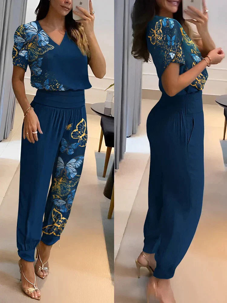 Elegantes Damen-Set | V-Ausschnitt Top und Hose