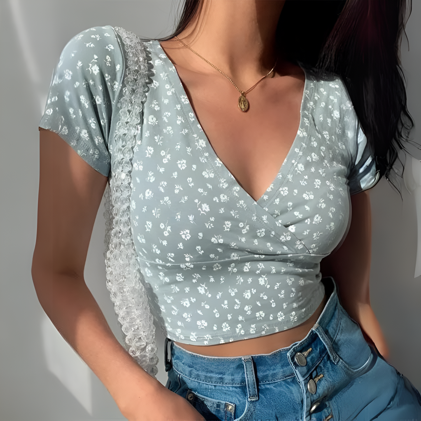 Damen V-Ausschnitt Crop Top | Sommer