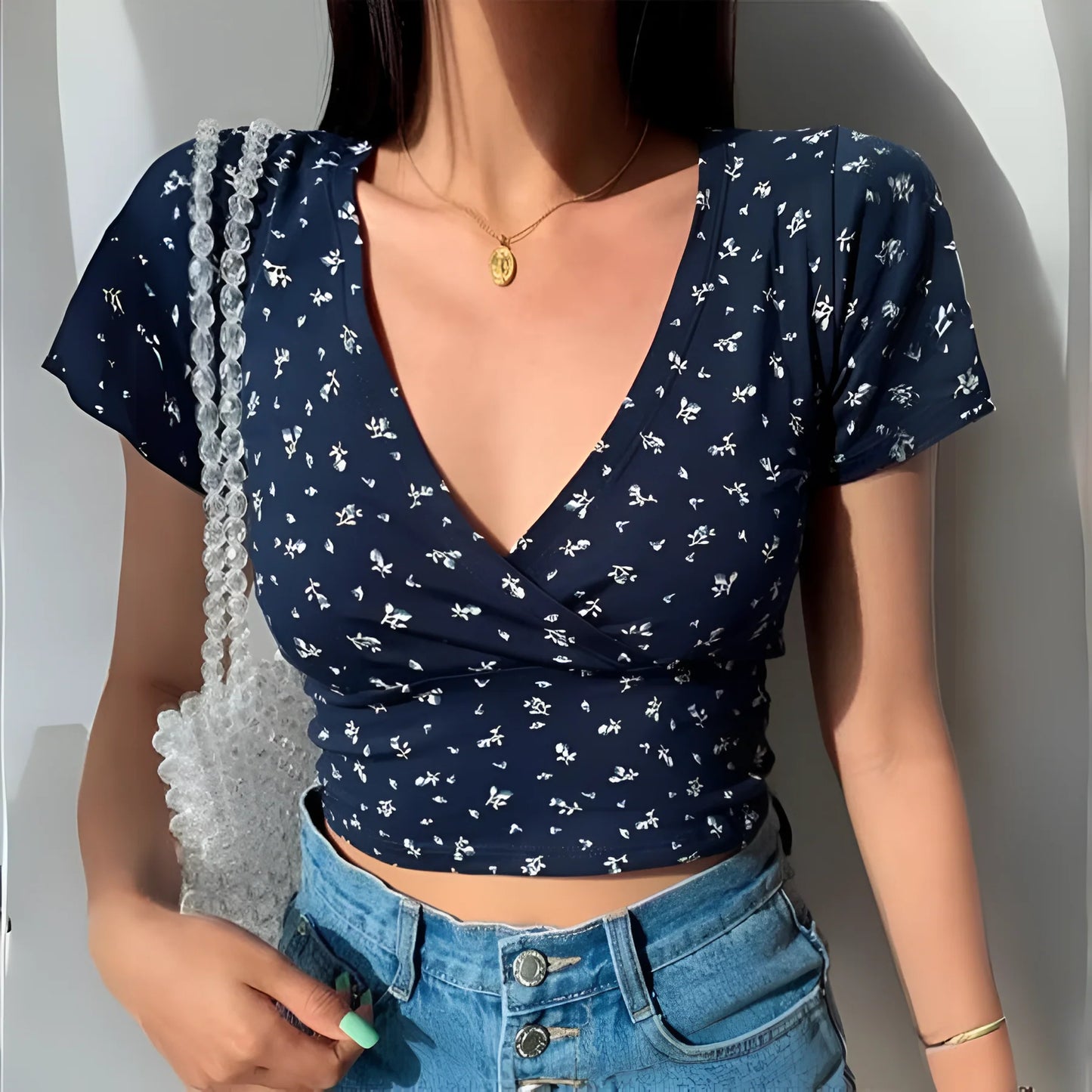 Damen V-Ausschnitt Crop Top | Sommer