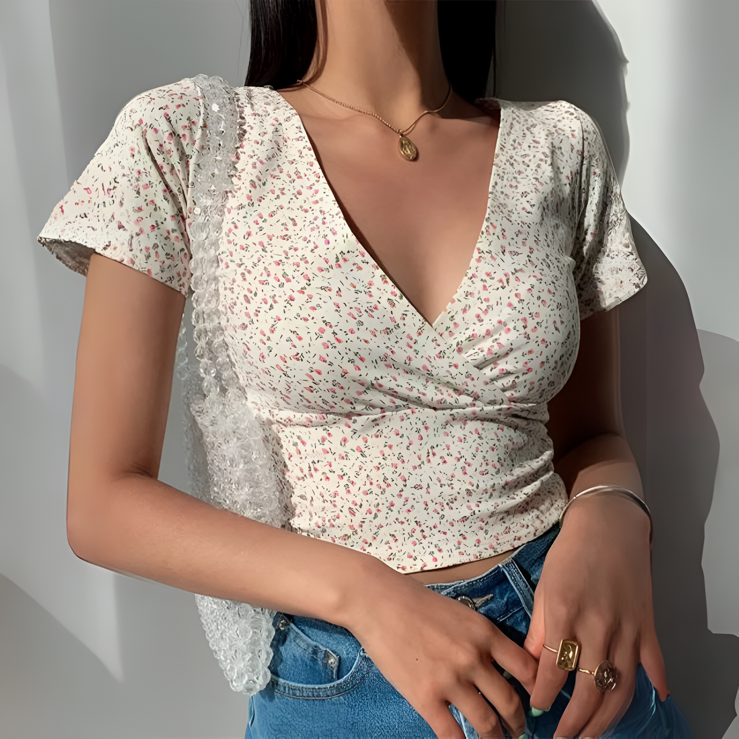 Damen V-Ausschnitt Crop Top | Sommer