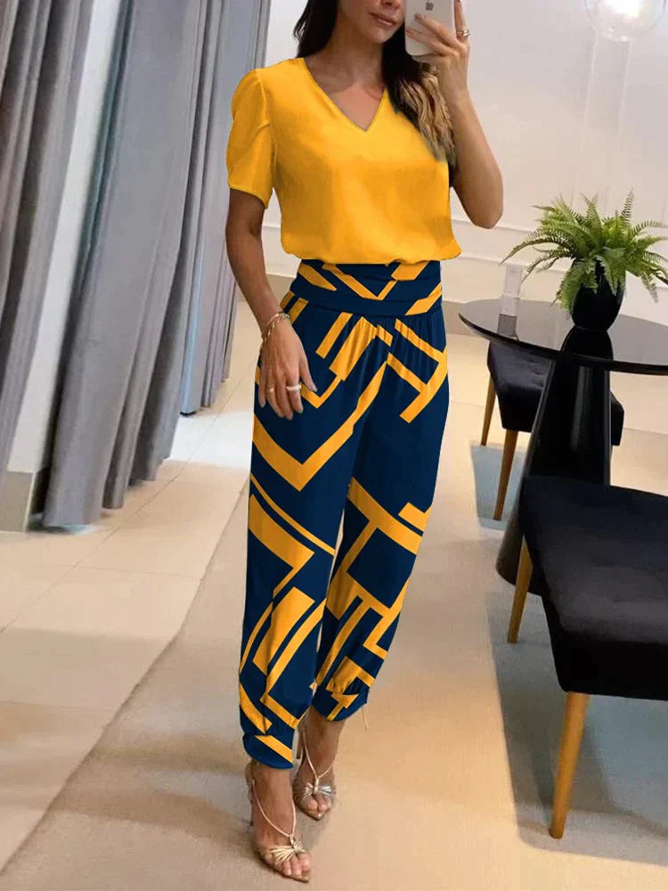 Elegantes Damen-Set | V-Ausschnitt Top und Hose