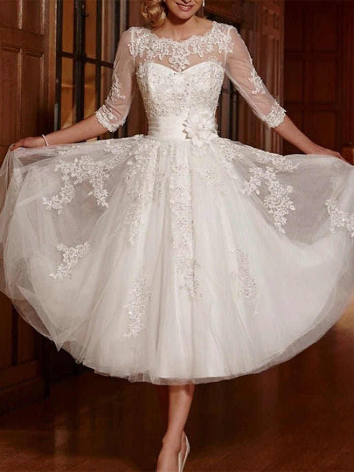 Damen A-Linie Prinzessin Braut Kleid | Midi
