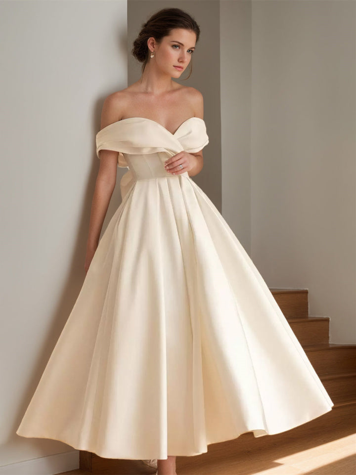 Damen Elegantes A-Linie Schulterfreies Brautkleid | Midi