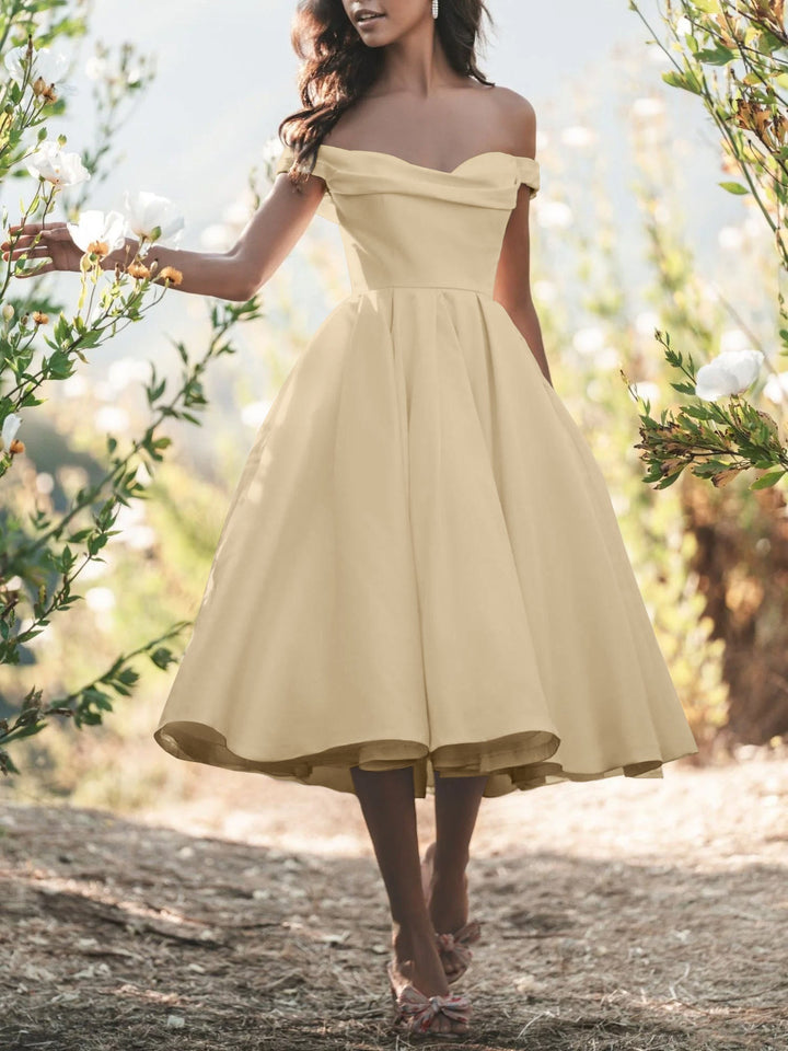 Damen Schulterfrei Braut Kleid | Midi