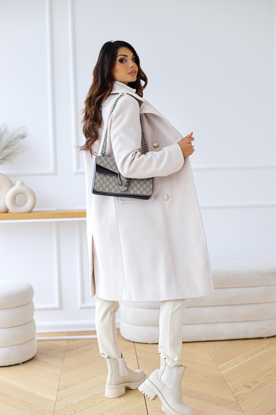 Damen Langer Doppelreihiger Mantel | Elegante