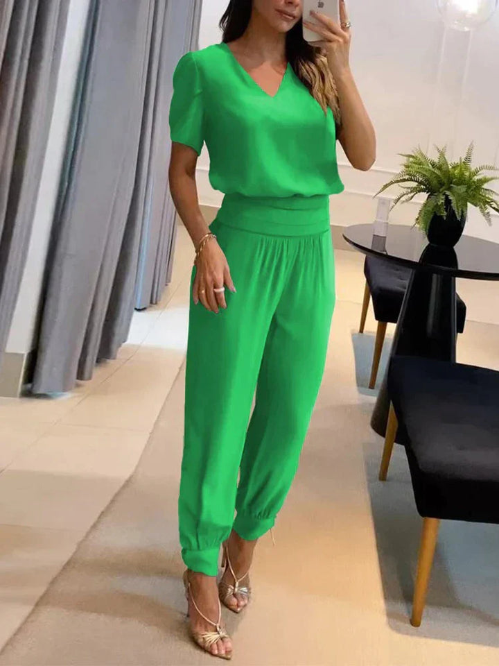 Elegantes Damen-Set | V-Ausschnitt Top und Hose