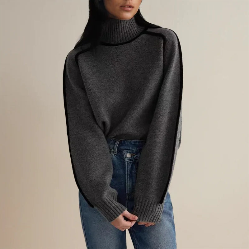 Damen-Strick Pullover mit hohem Halsausschnitt | Warme