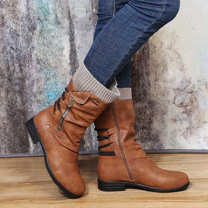 Vintage Winterstiefel Damen | Runde Zehenkappe