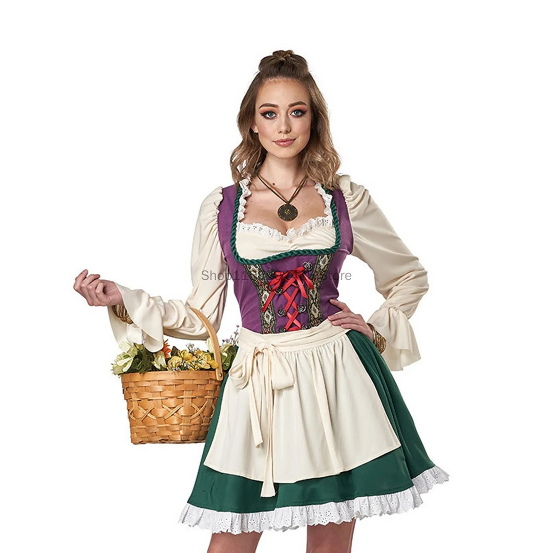 Damen Modische Lange Ärmel Oktoberfest Dirndl Kleid
