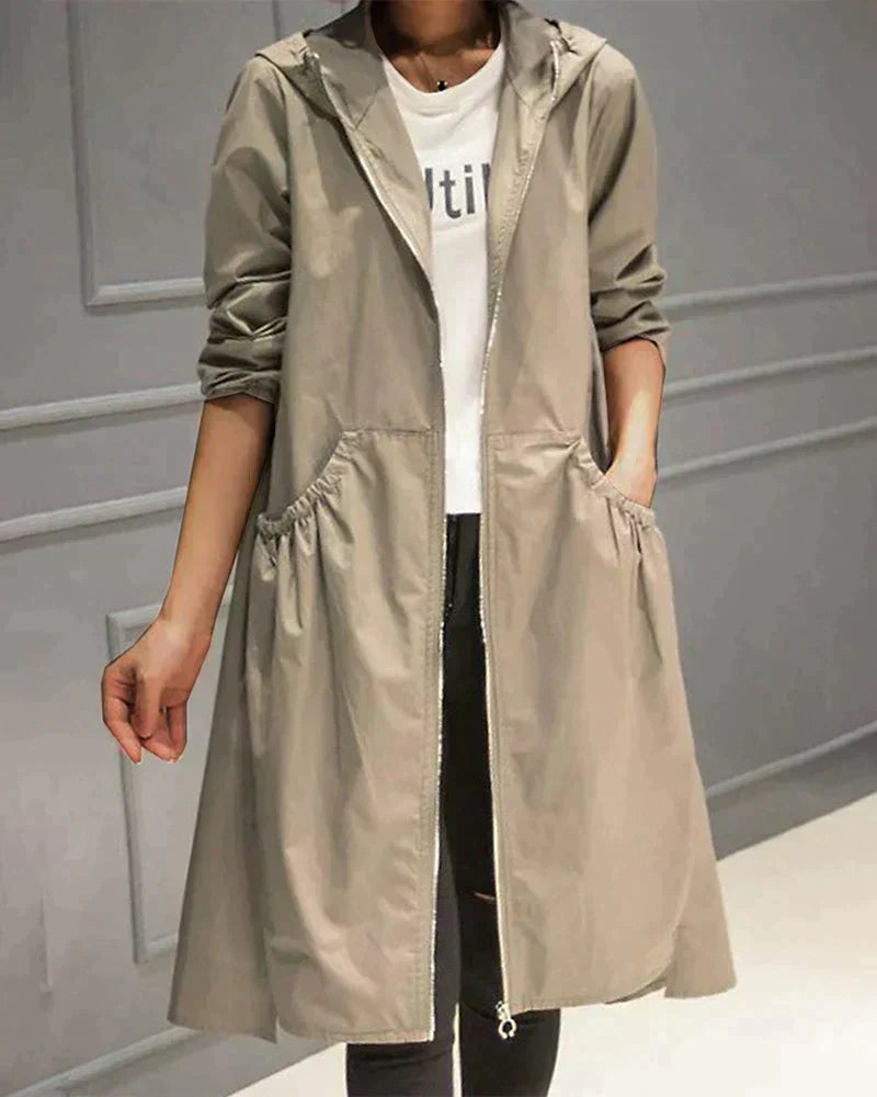 Damen-Freizeitjacke mit Kapuze und Windschutz |  Reißverschluss