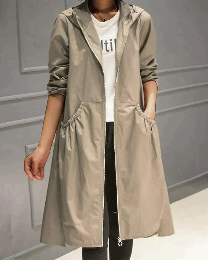 Damen-Freizeitjacke mit Kapuze und Windschutz |  Reißverschluss