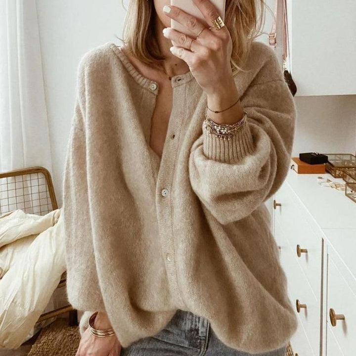 Damen Strickjacke mit übergroßer Knopfleiste | Strick