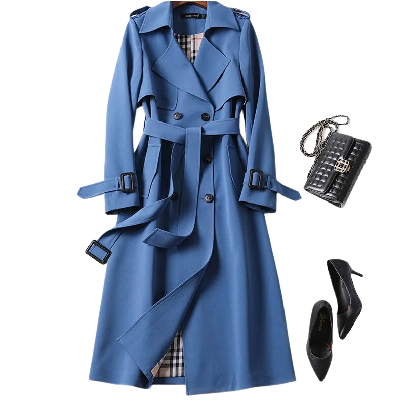 Damen-Trenchcoat mit doppelter Knopfleiste und Gürtel | Lange
