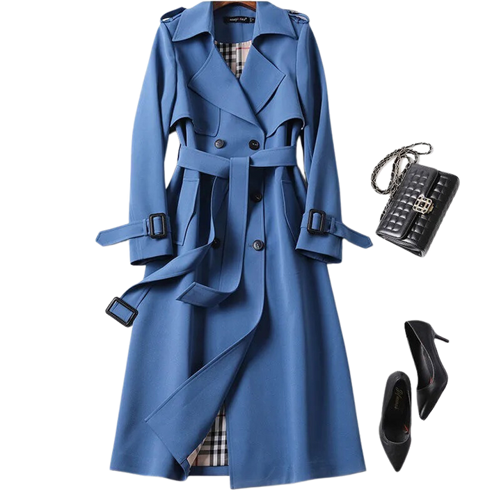 Damen-Trenchcoat mit doppelter Knopfleiste und Gürtel | Lange