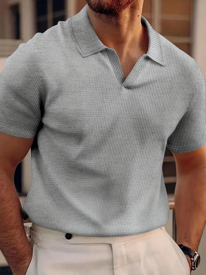 Herren Rippenstrick-Polo Hemd | Kurze Ärmel