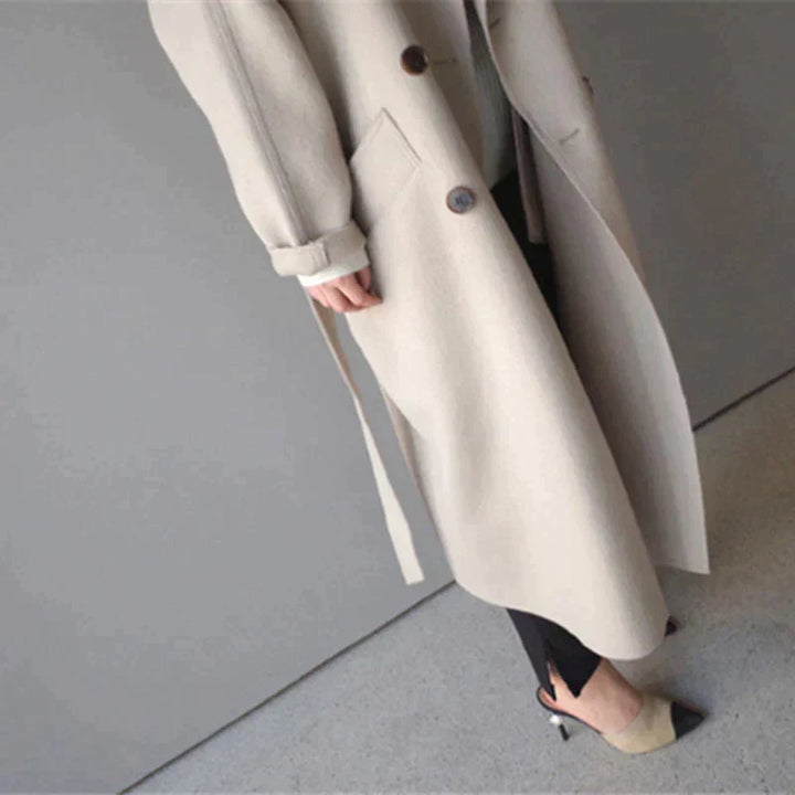 Damen Langer doppelreihiger Trench Mantel | Gürtel