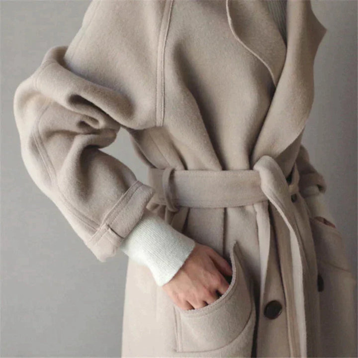 Damen Langer doppelreihiger Trench Mantel | Gürtel