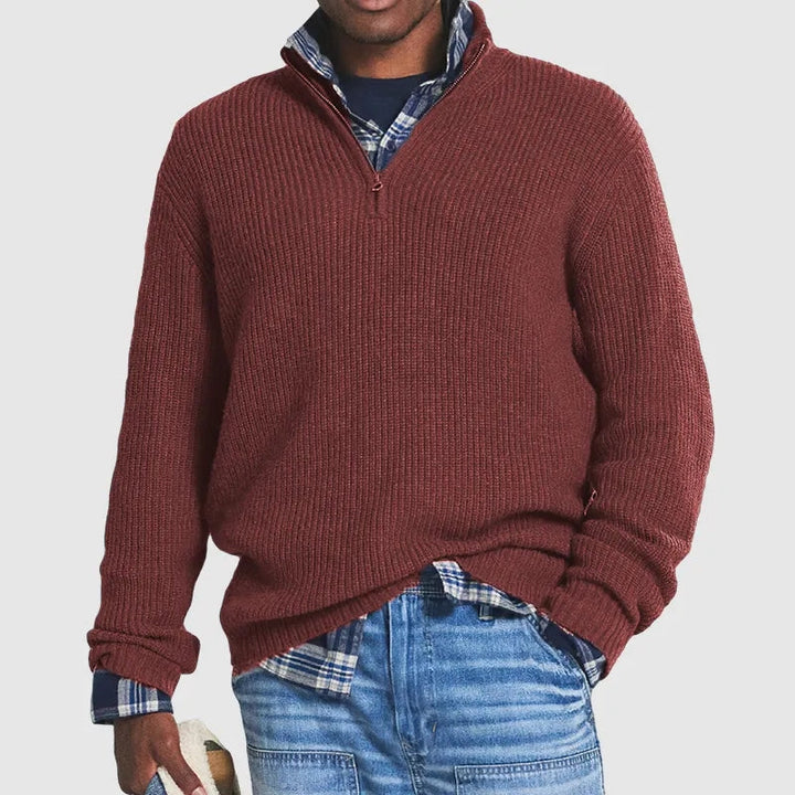 Herren-Klassiker Gerippter Pullover mit Reißverschluss | Warme