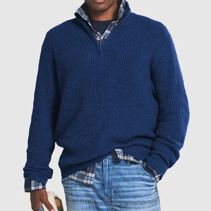 Herren-Klassiker Gerippter Pullover mit Reißverschluss | Warme