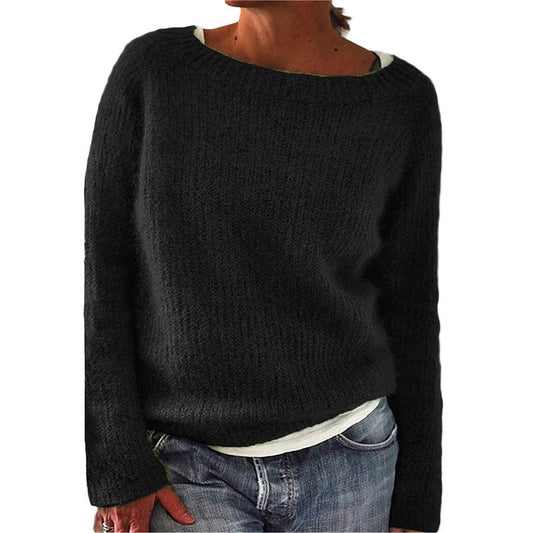 Amalia | Damen Klassischer Pullover mit Rundhals | Schwarz