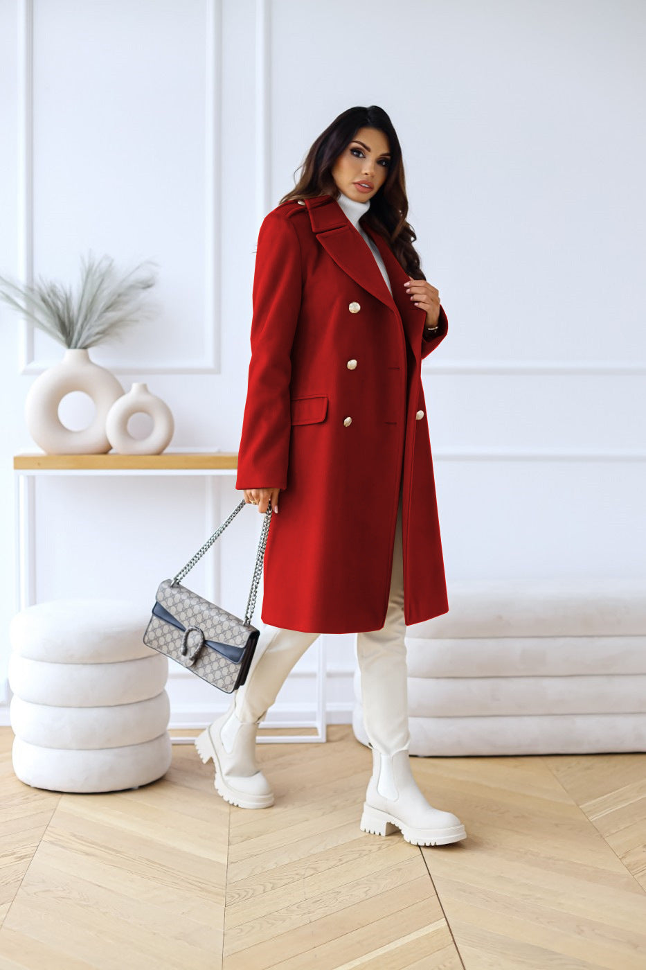 Damen Langer Doppelreihiger Mantel | Elegante