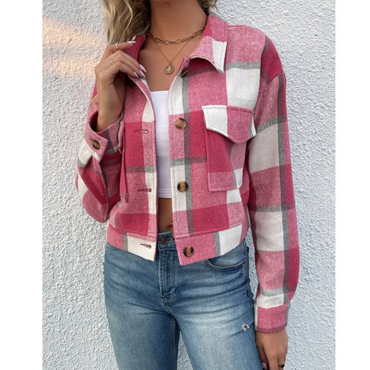 Lina | Damen stilvolle Bomberjacke mit Karomuster | Rose