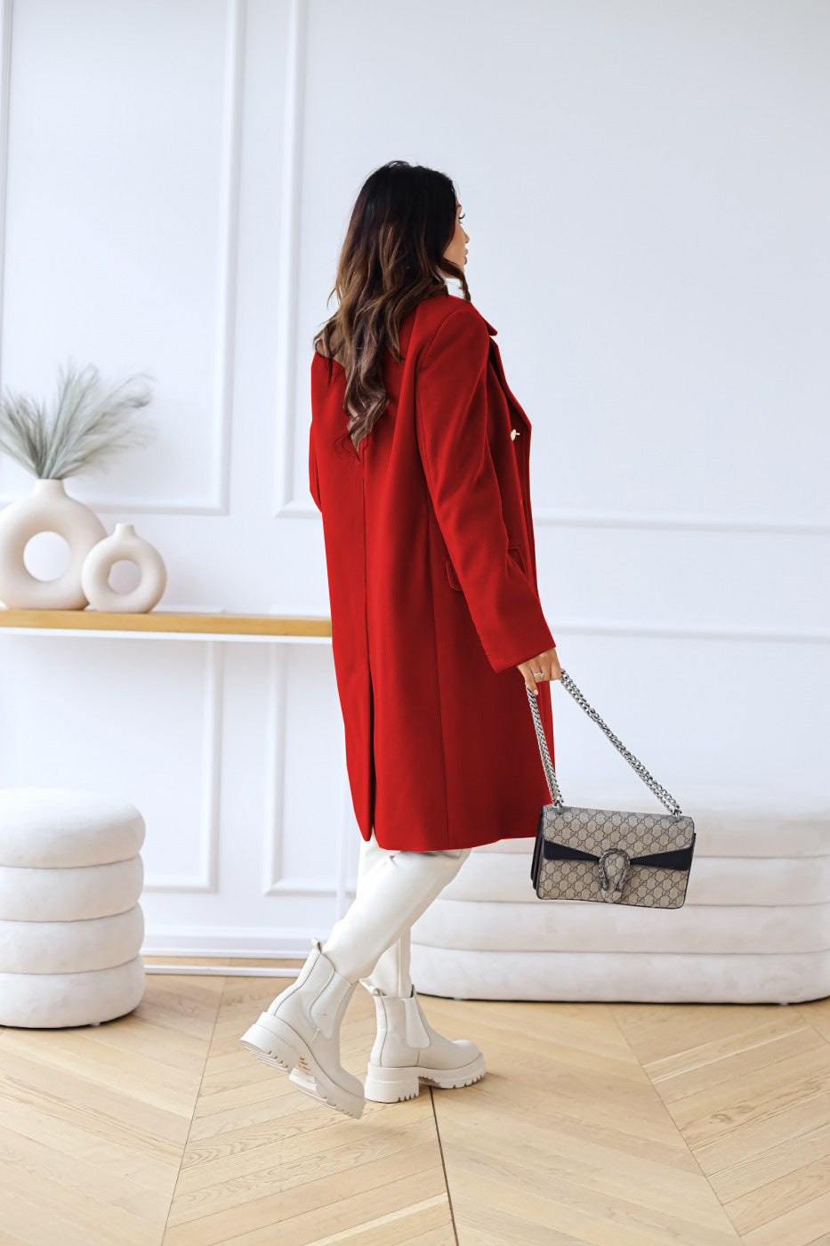 Damen Langer Doppelreihiger Mantel | Elegante
