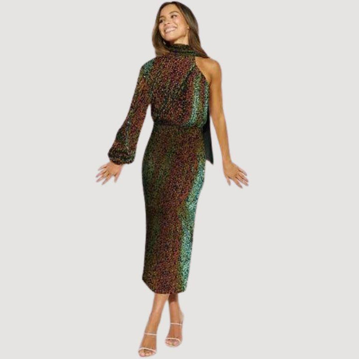 Damen Midi Kleid Mit Pailletten | Asymmetrisch | Neujahr