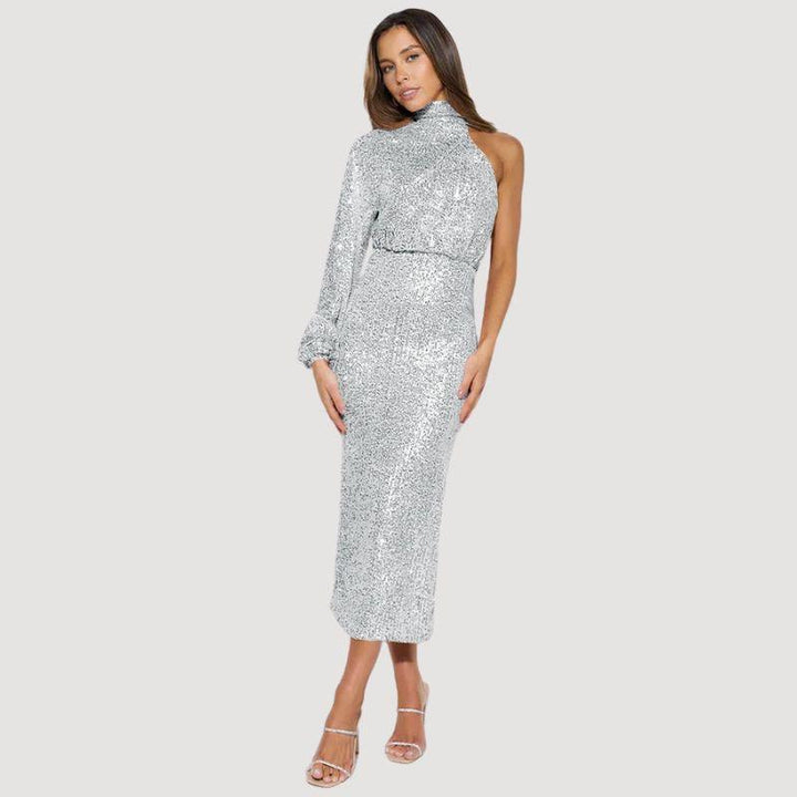 Damen Midi Kleid Mit Pailletten | Asymmetrisch | Neujahr