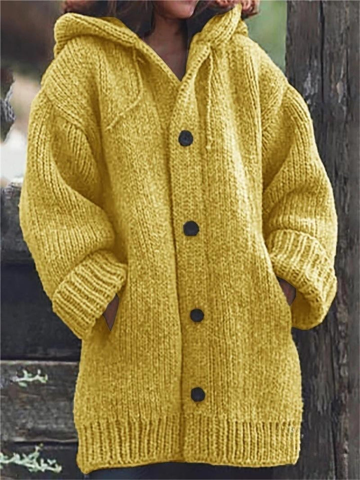 Damen Lange Strickjacke | Mit Kapuze