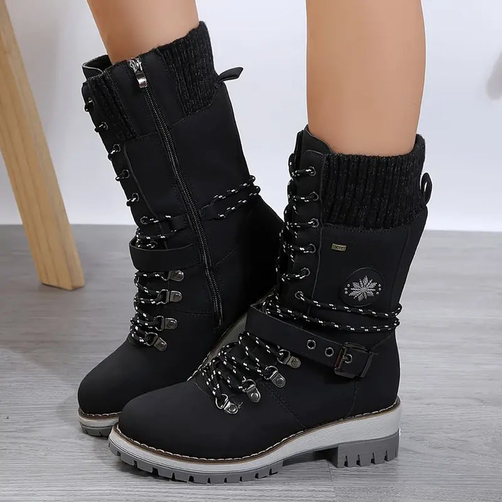 Wadenlang Winterstiefel Damen | Gestricktes Futter